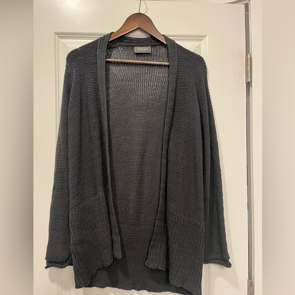Wooden Ships Charcoal Gray Open-Front Knit Cardigan